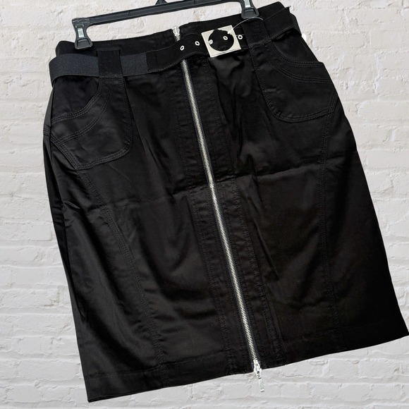 Dalia Collection Black Front Zip Pencil Skirt Size 8 Pockets Stretch Mod NWT - Picture 3 of 13